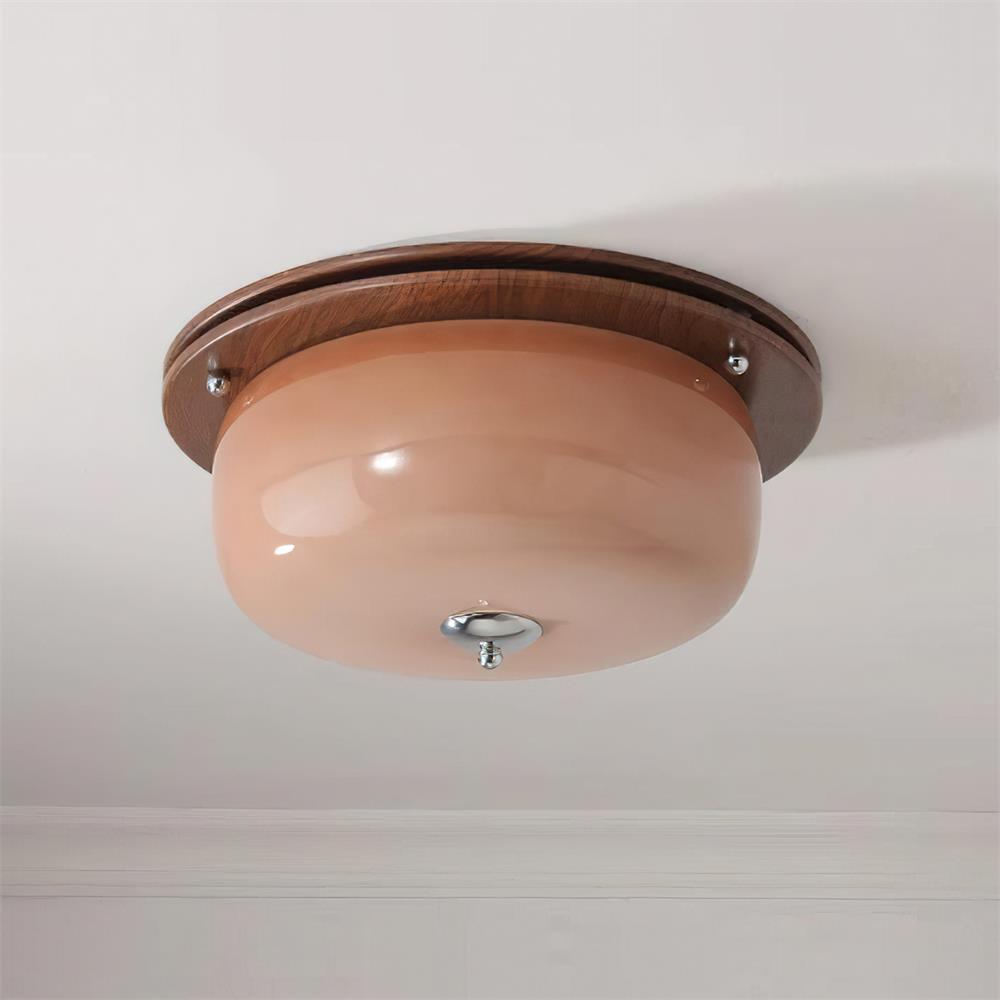 Modern Minimalist Walnut Brown Glass Flush Mount Ceiling Light